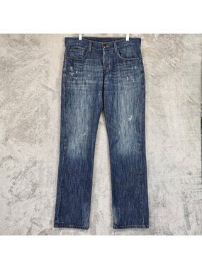 William Rast Jeans Mens 32 Blue Medium Wash Straight Button Fly Distressed Denim